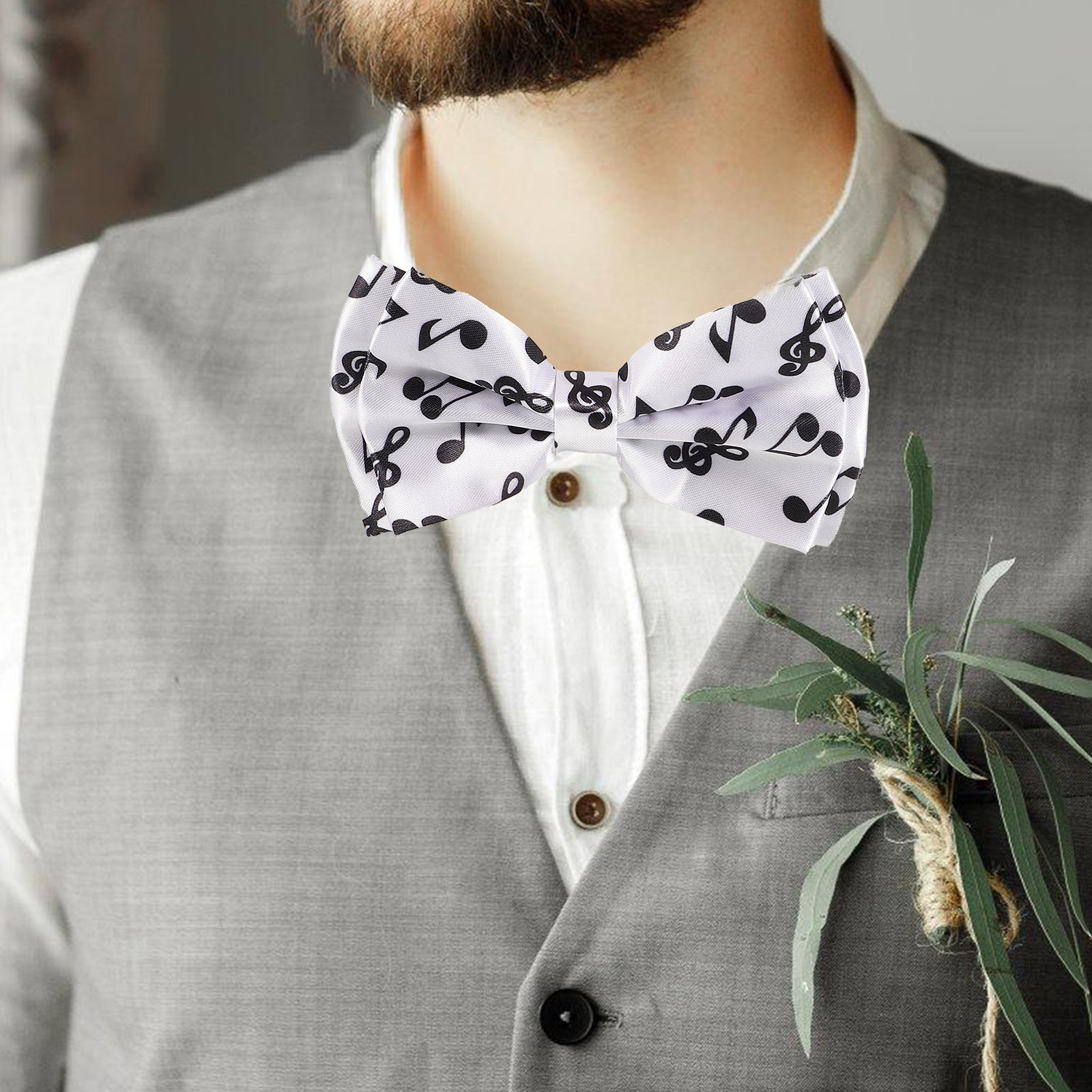Men'S Formal Wear Bow Ties - Müzik Notası Desenli Erkek Papyonu, Kendinden