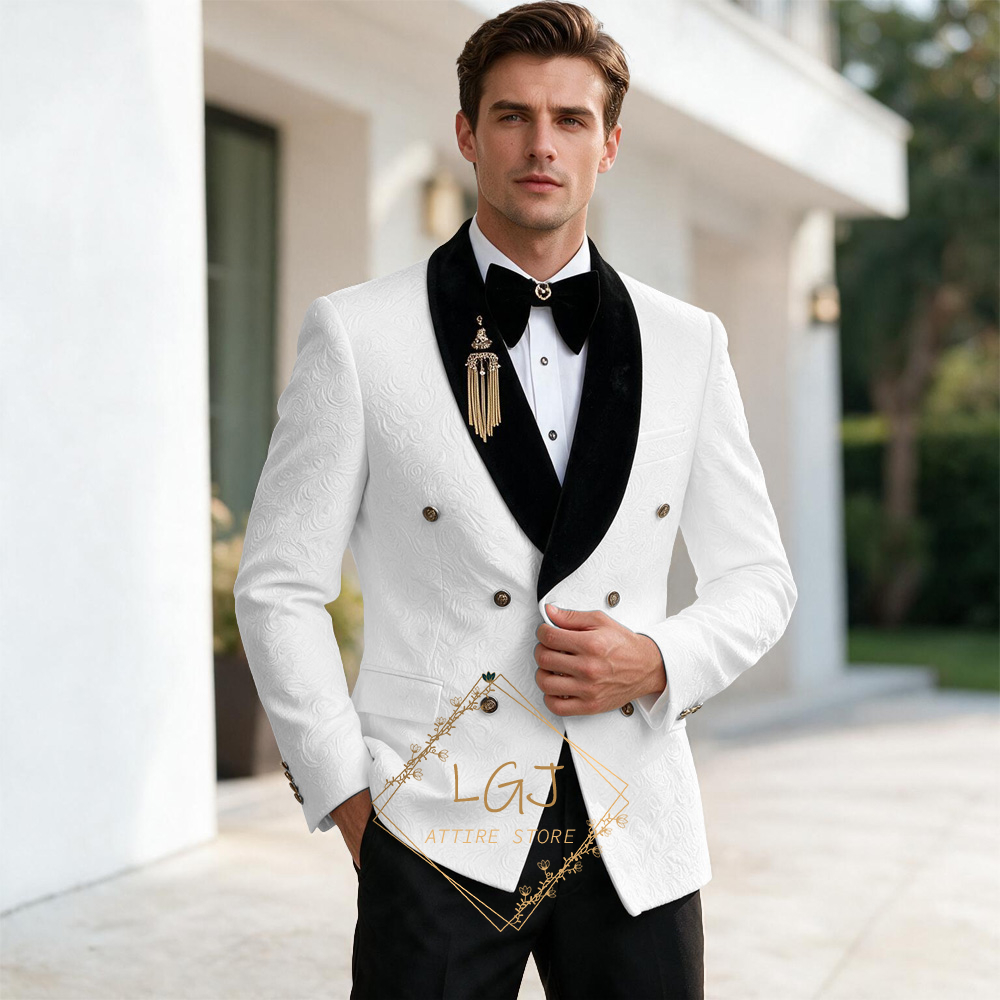 Men'S Formal Dinner Wear - Lüks Erkek 2 Parça Kabartmalı Jakarlı