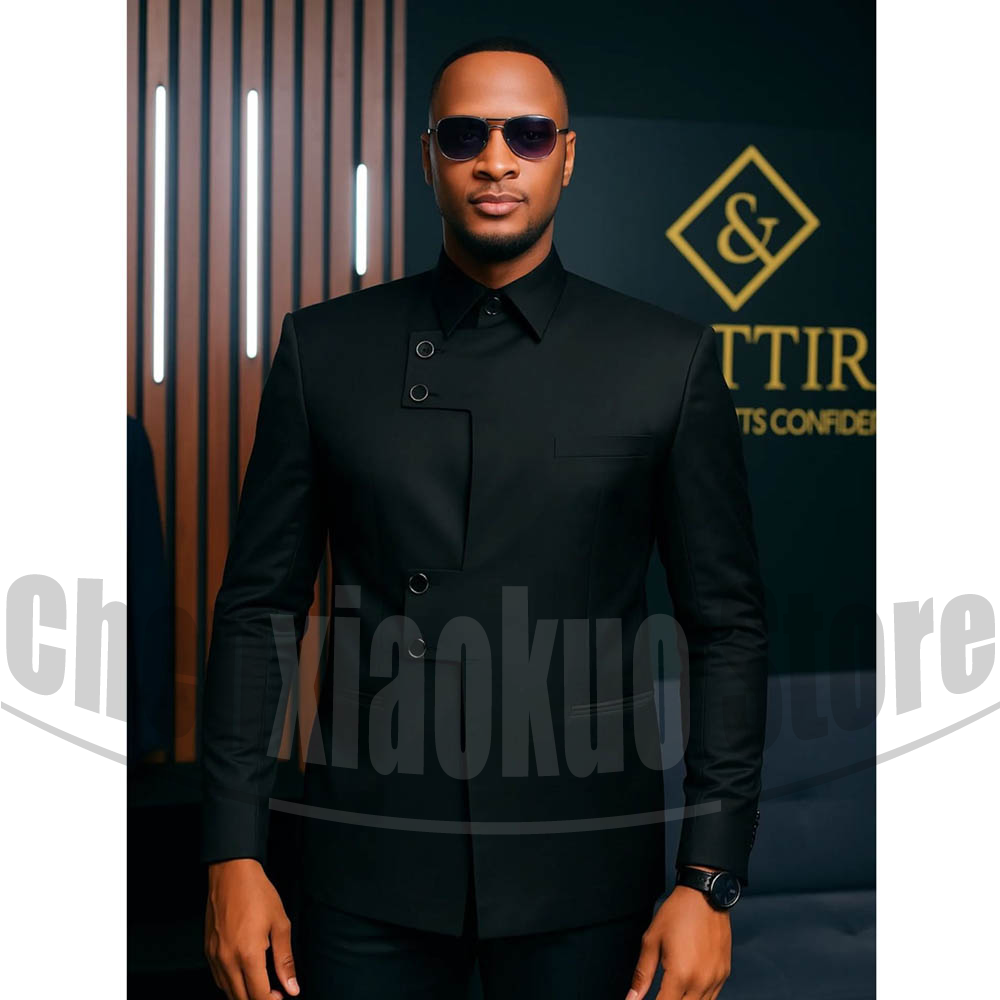 Men Formal Party Wear Outfit - Moda Mandarin Yaka Erkek Takım Elbise
