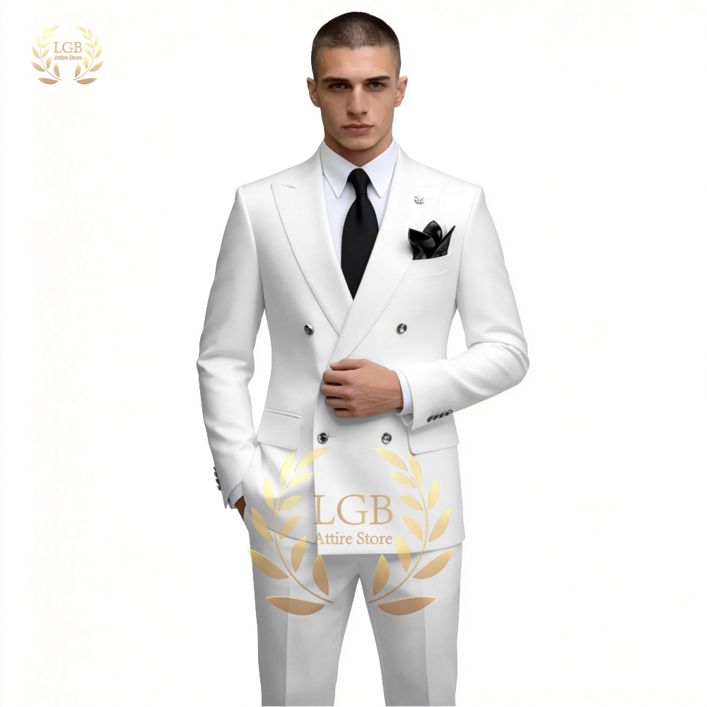 Men'S Formal Dinner Wear - Erkek Beyaz Kruvaze Takım Elbise 2