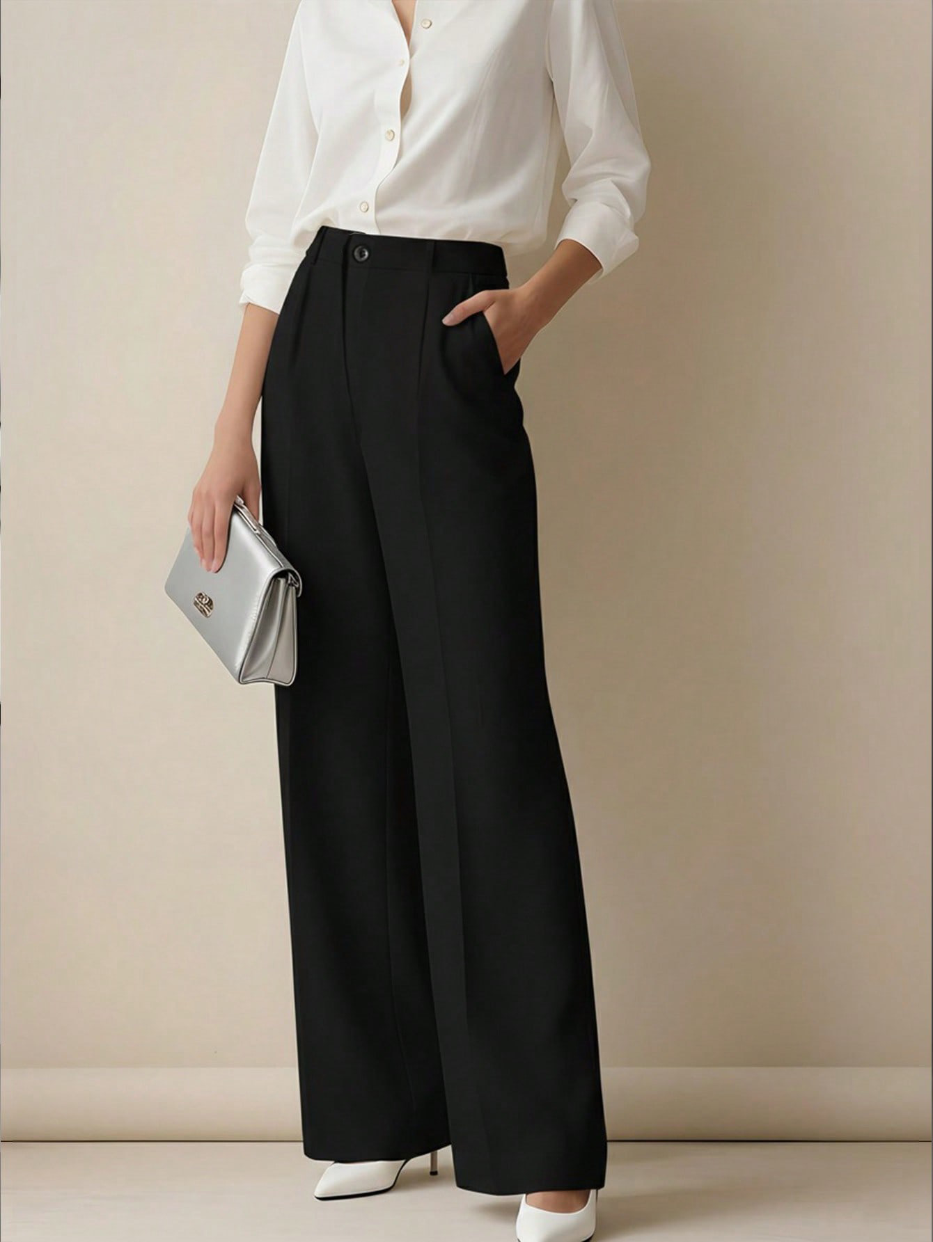 Kadın Yüksek Bel Geniş Paça Pa - Dress Pant Flat Front incelemesi ve fiyatı
